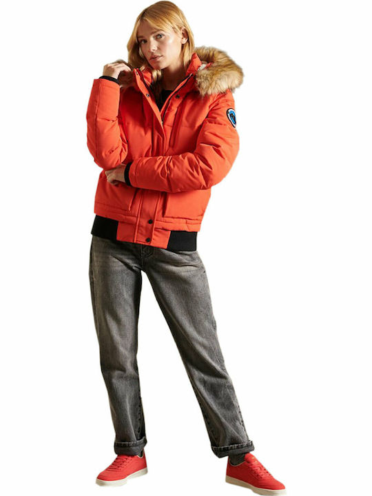 Everest Women's Short Puffer Jacket for Winter with Hood Orange