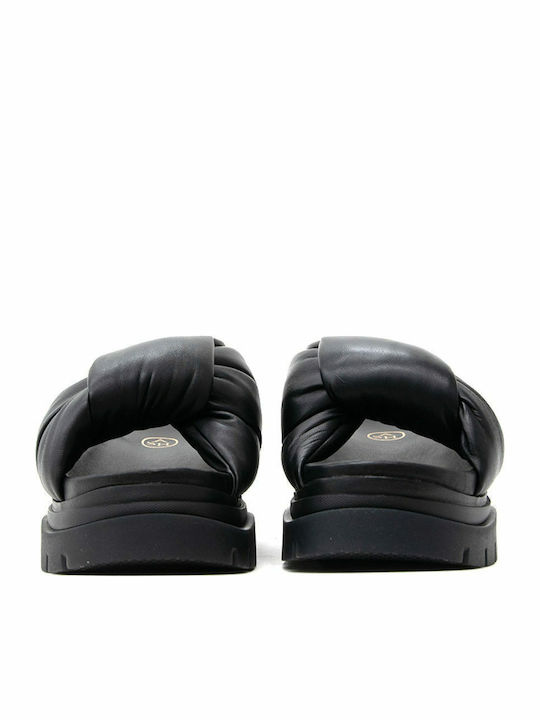 Combo Leather Women's Flat Sandals Black
