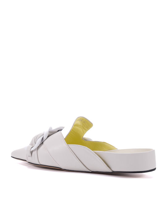 Sparo Flach Leder Mules in Weiß Farbe