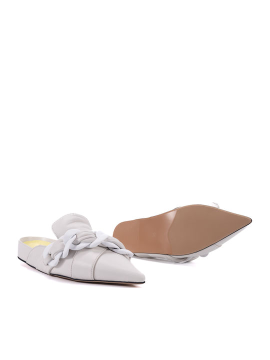 Sparo Flach Leder Mules in Weiß Farbe