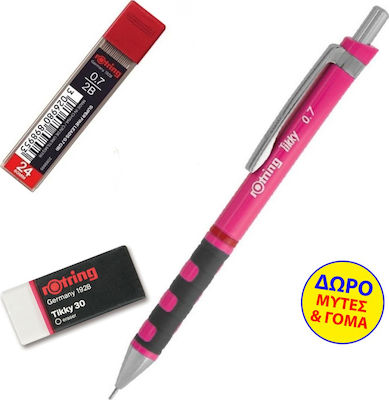 Rotring Tikky Creion mecanic de desen 0.7mm cu Radiera 3buc Neon Pink