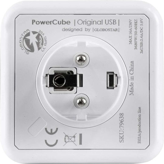 GloboStar PowerCube with Surge Protection 4 Positions with 2 USB-A