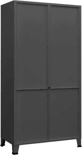 Dulap cu două uși Metal cu Separator & 2 Rafturi Charcoal 90x50x180cm