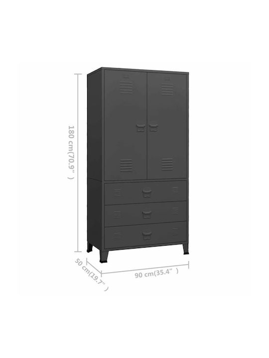 Double Door Wardrobe Metallic with Divider & 2 Shelves Charcoal 90x50x180cm