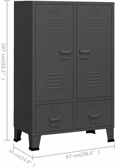 Double Door Wardrobe Metallic with Divider & 2 Shelves Charcoal 67x35x107cm