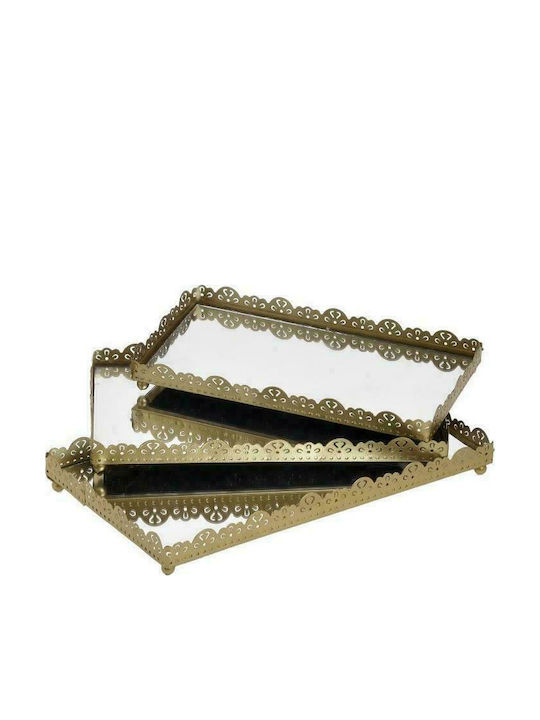 Inart Metallic Rectangular Decorative Tray with Mirror Χρυσός