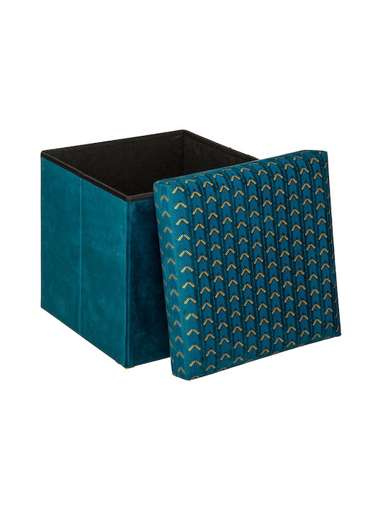 Stool For Living Room With Storage Space Upholstered with Velvet Petrol 38x38x38cm