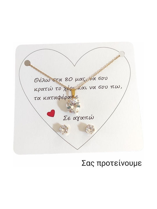 The Art of Beading Necklace with design Heart from Gold Plated Steel with Zircon