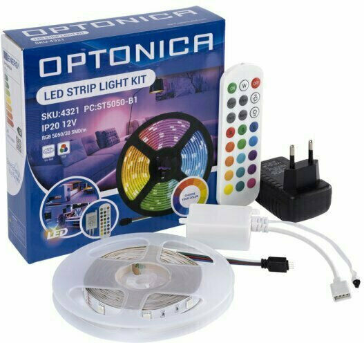 Optonica Ταινία LED 12V RGB Φως 5m Τύπου SMD5050 με Τροφοδοτικό & Τηλεχειριστήριο