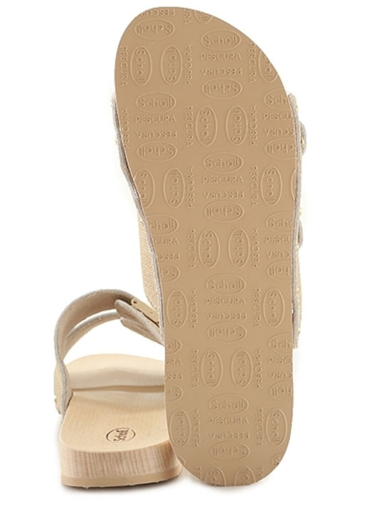 Pescura 2 Straps Flex Leather Women's Flat Sandals in Beige Color