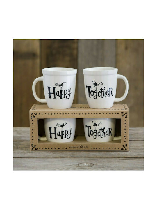 Natural Life Happy Together Ceramic Cup White 2pcs