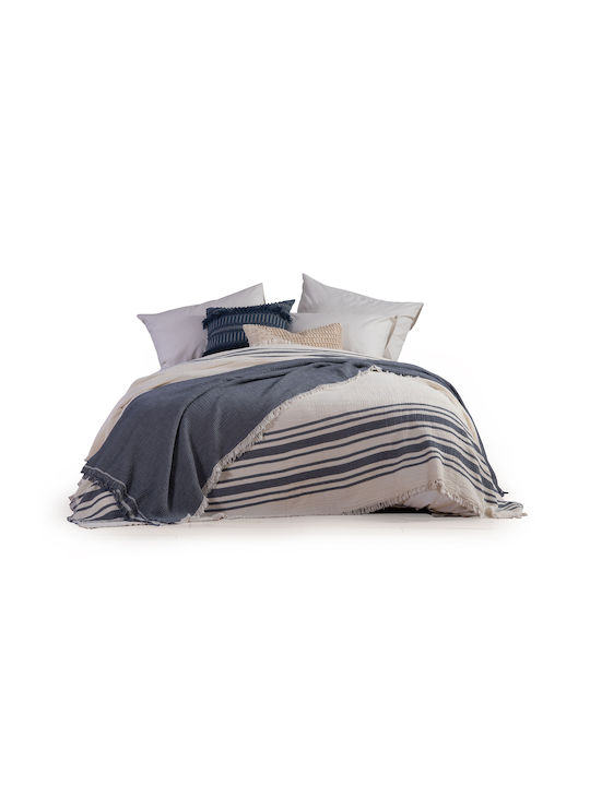 Nef-Nef Homeware Matelasse Decke Gestrickt Übergröße mit Fransen 230x240cm Mercury Blau
