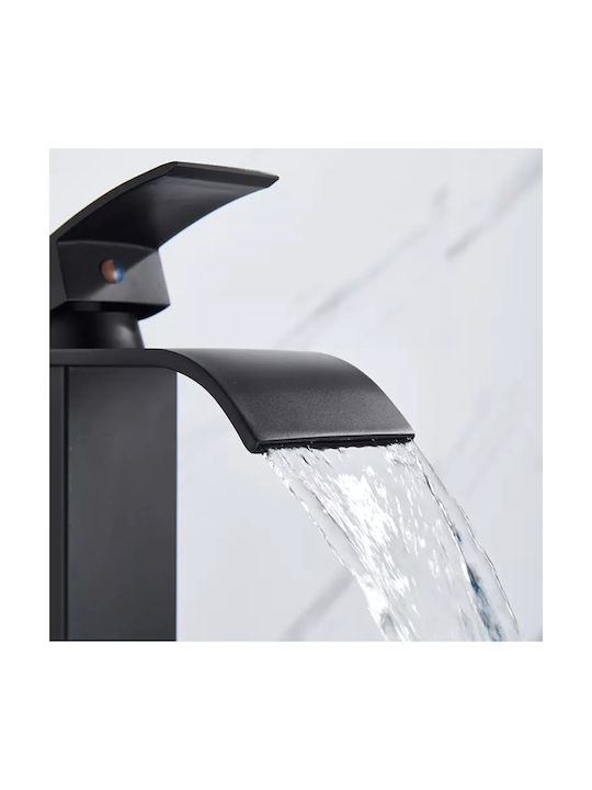 Mellrain Luxury Αναμεικτική Μπαταρία Νιπτήρα Καταρράκτης Ψηλή Ρετρό Μαύρη