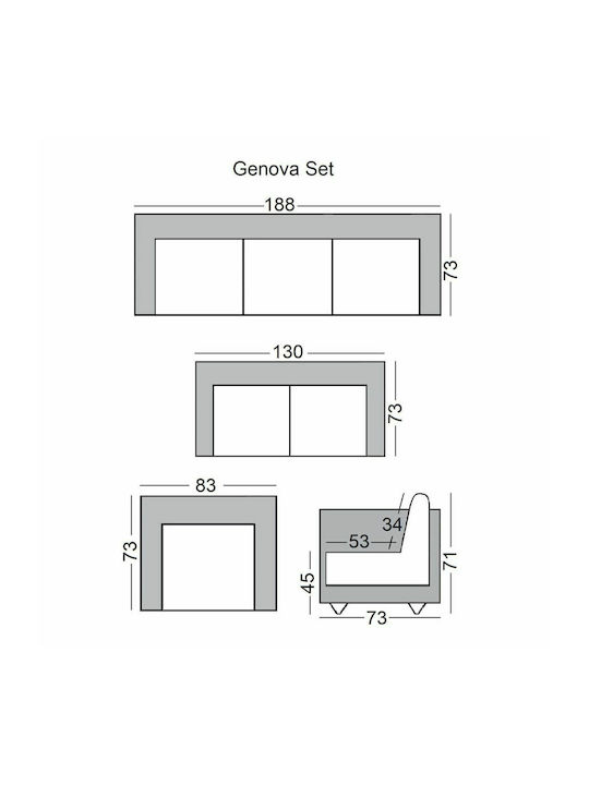 Genova Living Room Furniture Set 3-Seater & 2-Seater & Armchair Black
