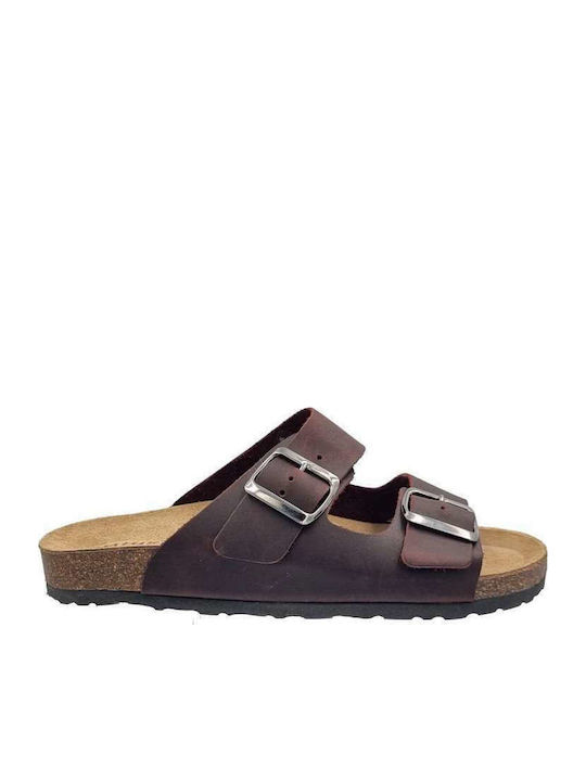 Nature Bio Leather Women's Flat Sandals in Burgundy Color
