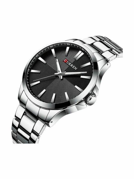 Curren Herrenuhr 44mm Batterie mit Rostfreiem Stahlarmband Silber / Schwarz