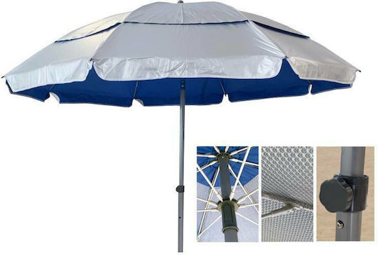 Solart Folding Beach Umbrella Diameter 2m with UV Protection and Air Duct Silver Blue
