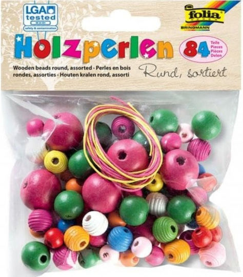 Folia Wooden Craft Beads Multicolor 84pcs Wooden Beads with Cord