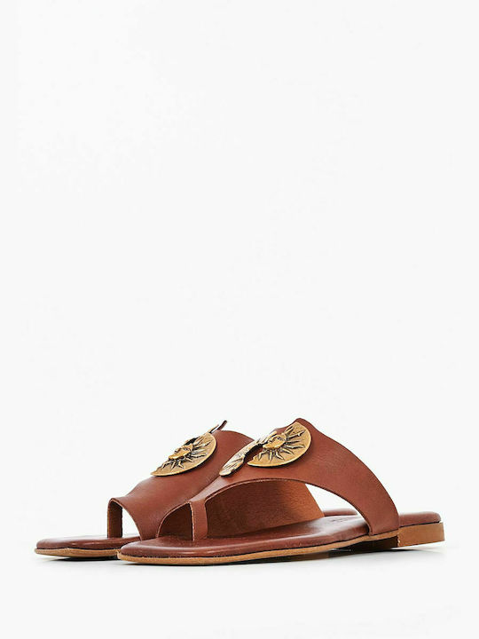 Komis & Komis Leather Women's Flat Sandals in Tabac Brown Color