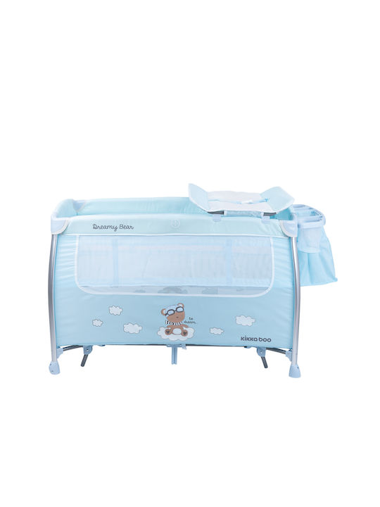 Kikka Boo Dreamy Bear Παρκοκρέβατο 2 Επιπέδων με Αλλαξιέρα & Στρώμα Mint/Blue 120x60cm