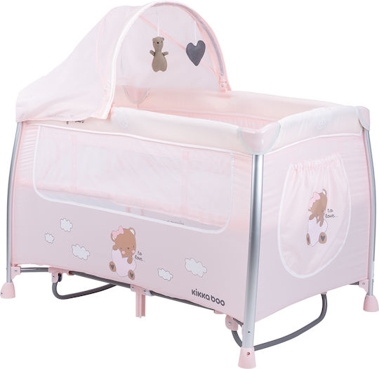 Kikka Boo Dreamy Bear Laufstall 2 Ebenen mit Wickeltisch & Matratze Rosa 120x60cm