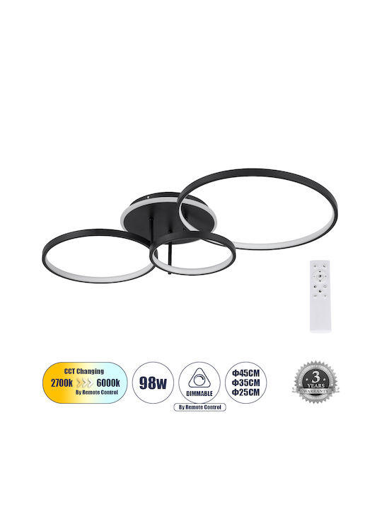 GloboStar Nemesis Ceiling Mount Light 89cm Black with Integrated LED and Remote Control