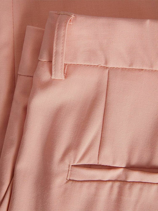 Women's High-waisted Fabric Trousers Regular Fit Coral