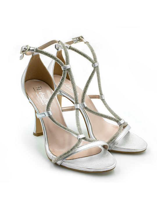 Fardoulis Leather Women's Sandals with Ankle Strap Silver