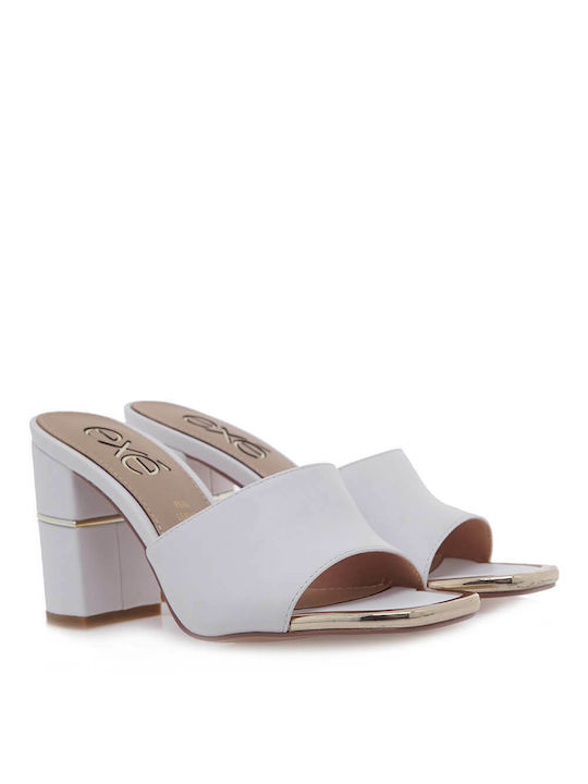 Exe Mules με Χοντρό Ψηλό Τακούνι White