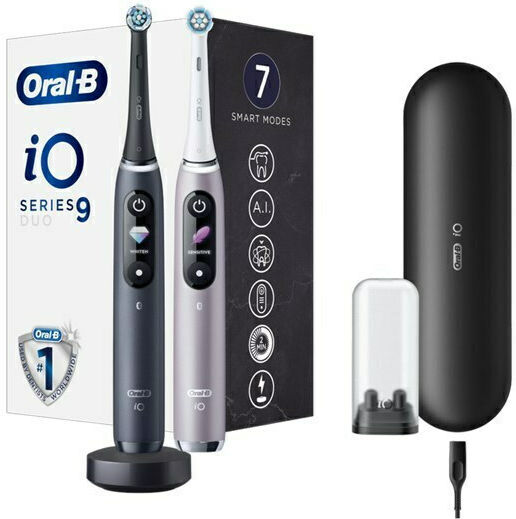 Oral-B IO Series 9 Ηλεκτρική Οδοντόβουρτσα με Χρονομετρητή, Αισθητήρα Πίεσης και Θήκη Ταξιδίου Duo Black Onyx & Rose Quartz Διπλή Συσκευασία