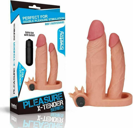 Lovetoy 1" Vibrating Double Penis Sleeve Penis Extension With Vibration Flesh 2.5cm