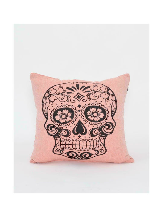 Pennie Decorative Pillow Case The Skull from 100% Cotton Coral 60x60cm.