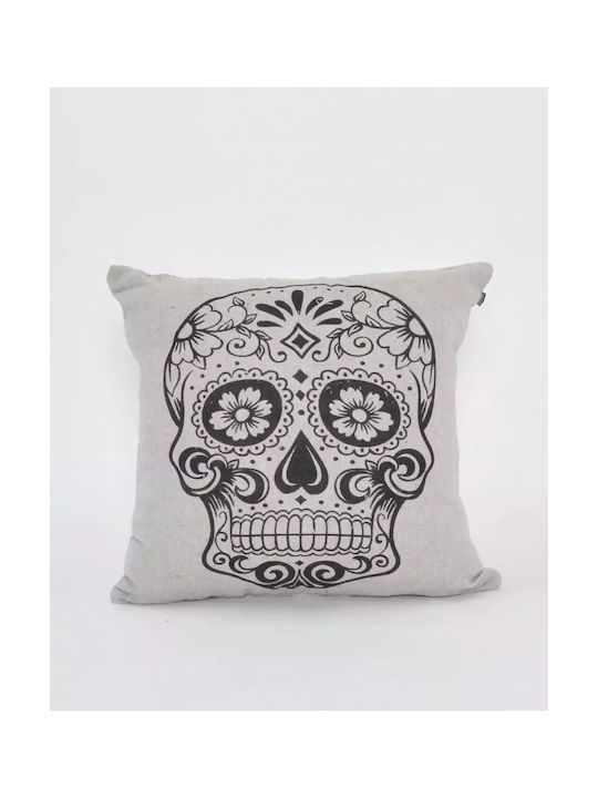 Pennie Decorative Pillow Case The Skull from 100% Cotton Beige 60x60cm.