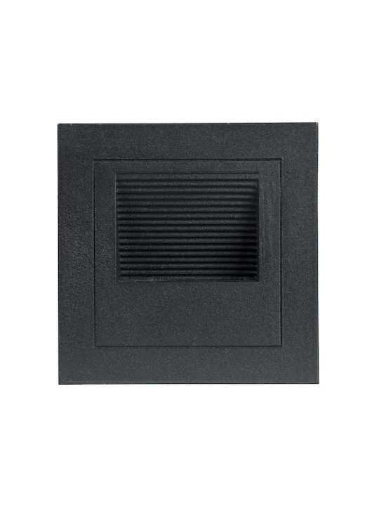 GloboStar Step-Mina Platz Metallisch Einbau Spot mit integriertem LED und Warmweißes Licht Schwarz 8.3x8.3cm. 1Stück