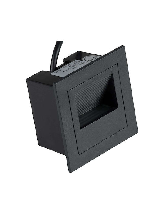 GloboStar Step-Mina Platz Metallisch Einbau Spot mit integriertem LED und Warmweißes Licht Schwarz 8.3x8.3cm. 1Stück