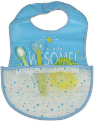 Cangaroo Baby Bib Glam Wasserdicht Lätzchen Kunststoff mit Bügelverschluss und Schlaufe & Tasche Blau