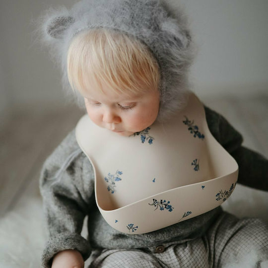 Mushie Flowers Waterproof Silicone Baby Bib with Button with Pocket