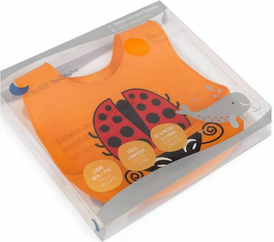 Interbaby Αδιάβροχη Σαλιάρα Σιλικόνης με Κουμπί Πασχαλίτσα με Τσέπη Orange για 6 m+