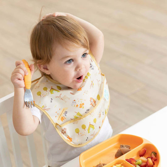 Bumkins Camp Friends Waterproof Bib Plastic with Hoop & Loop Fastener & Pocket Green for 24 m+