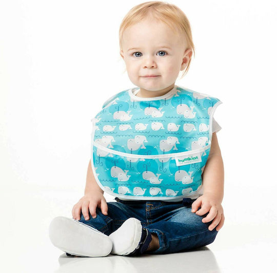 Bumkins Whales Away Waterproof Bib Plastic with Hoop & Loop Fastener & Pocket Multicolored for 6 m+