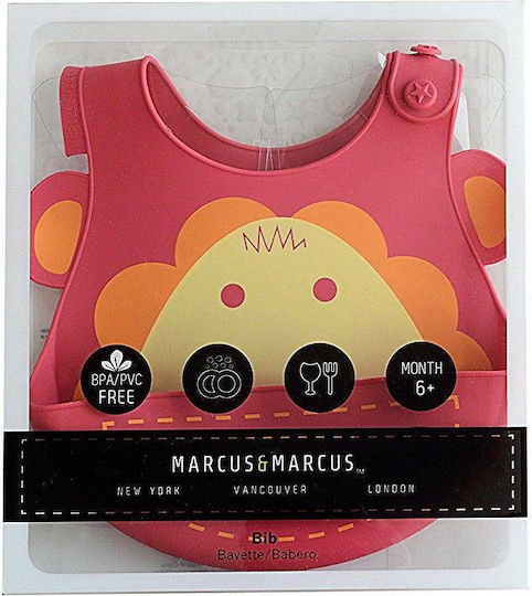 Marcus & Marcus Marcus the Lion Cub Wasserdicht Lätzchen Silikon mit Taste & Tasche Rot