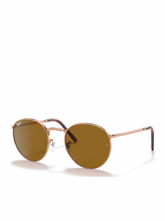 Ray Ban Unisex Sunglasses with Rose Gold Metal Frame and Brown Lens