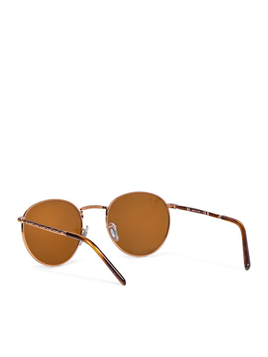 Ray Ban Unisex Sunglasses with Rose Gold Metal Frame and Brown Lens
