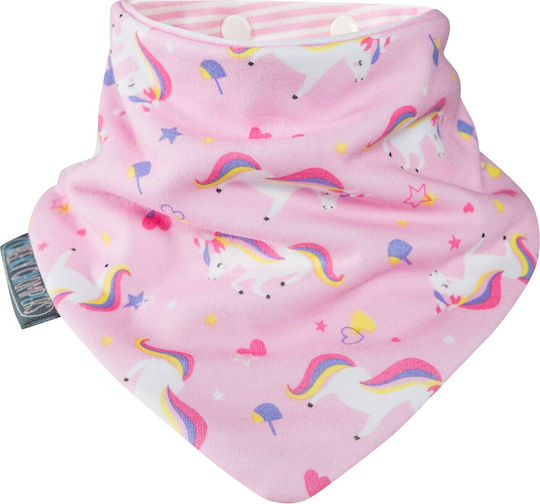 Cheeky Chompers Unicorn & Dots Bandana from 100% Cotton with Button Pink-Grey for 2 m+ 2pcs