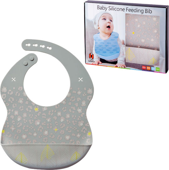 Naforye Leopard Waterproof Bib Silicone with Button & Pocket Gray for 6 m+