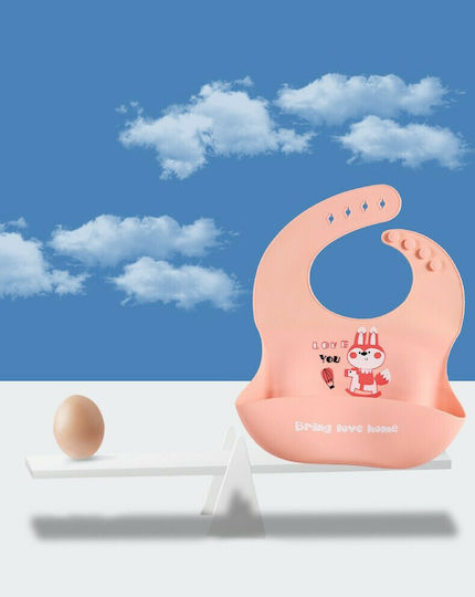 Fiko Little Fox Waterproof Bib Silicone with Button & Pocket Pink for 6 m+