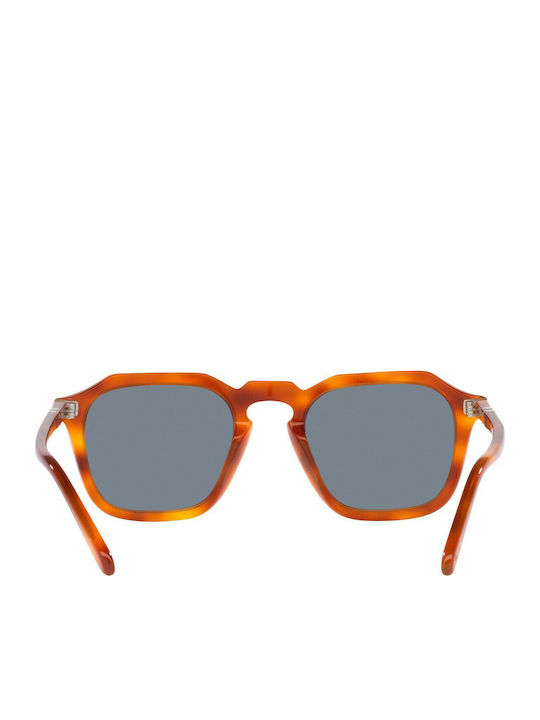 Persol Unisex Sunglasses with Brown Tartaruga Horn-Rimmed Frame and Blue Lenses PO3292S 96/56