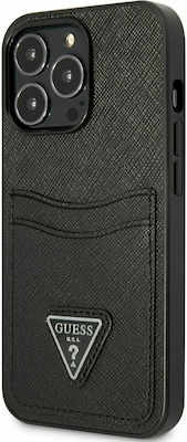 Guess Saffiano Double Card Synthetic Leather Back Cover with Credit Card Holder Black (iPhone 13 Pro)