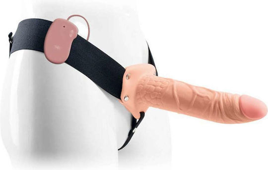 Seven Creations Realistic Hollow Strap On Vibrator Harness με Dildo 20cm στο χρώμα του δέρματος