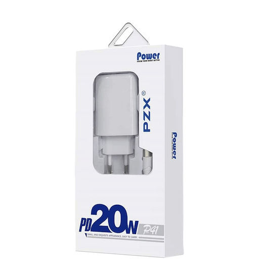 PZX Charger with USB-C Port and Cable USB-C - Lightning 20W Whites (PZX P41)